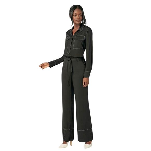 NWT JustFab Black White Contrast Stitch Workwear Corpcore Jumpsuit Size XS - Picture 3 of 12